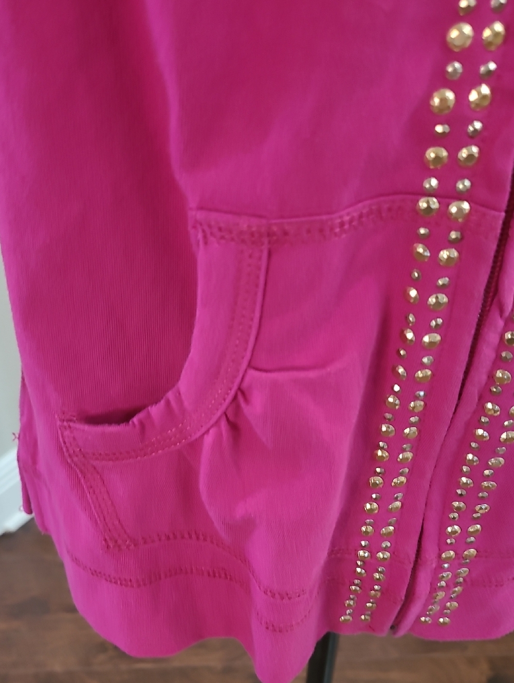 Oleg Cassini Sport Hot Pink Stud-Trim Hoodie Jacket Size Small - Picture 2 of 9
